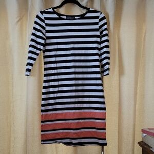 Duffield Lane Striped Blue and White Dress with Orange Accents
